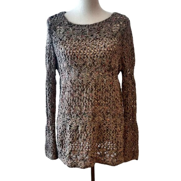 Soft Surroundings Womens Size L Taupe Color Speckled Open Crochet Knit Sweater - Picture 1 of 10